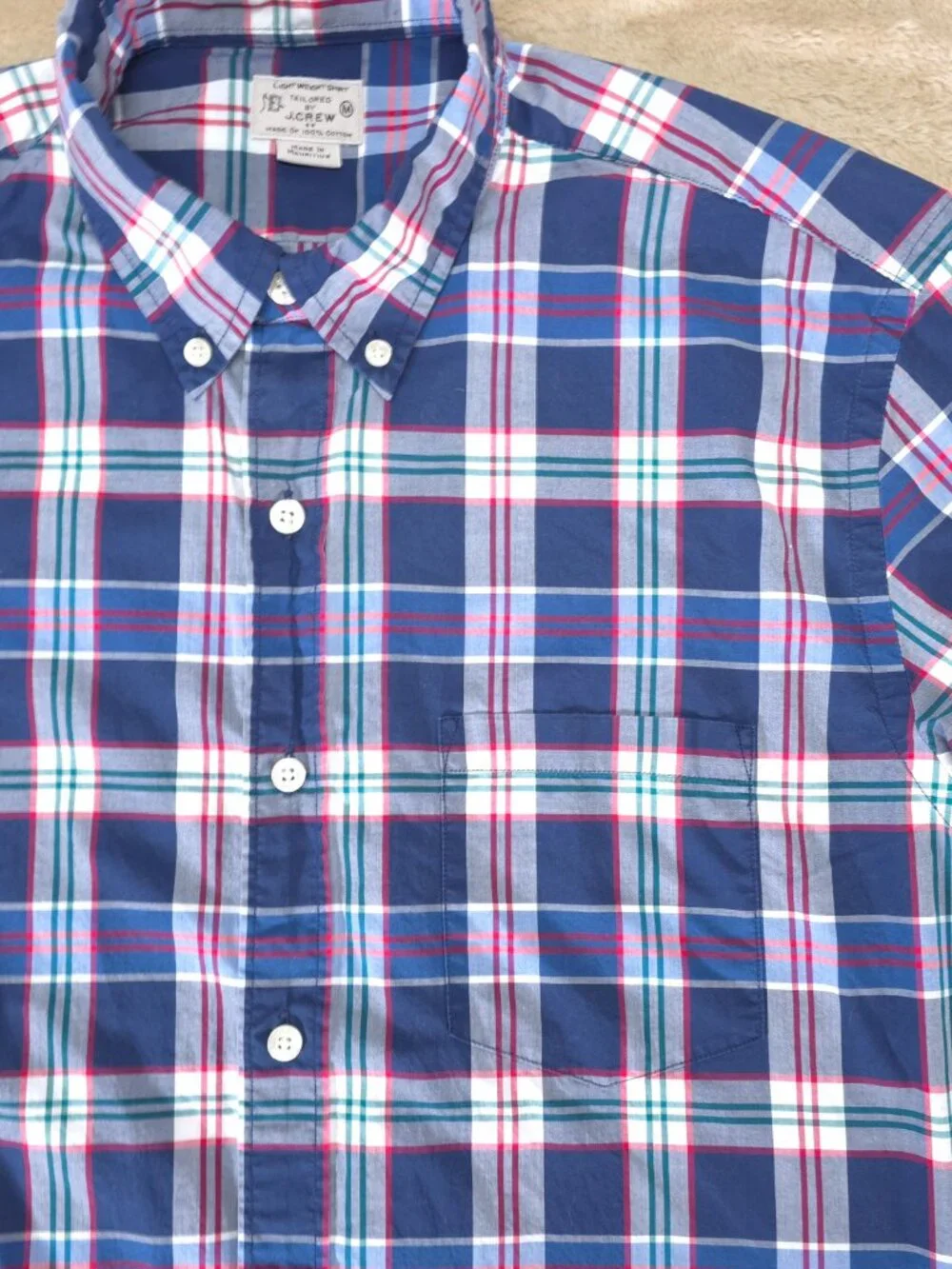J.Crew Lightweight Tailored Blue Plaid Button Down Shirt Medium